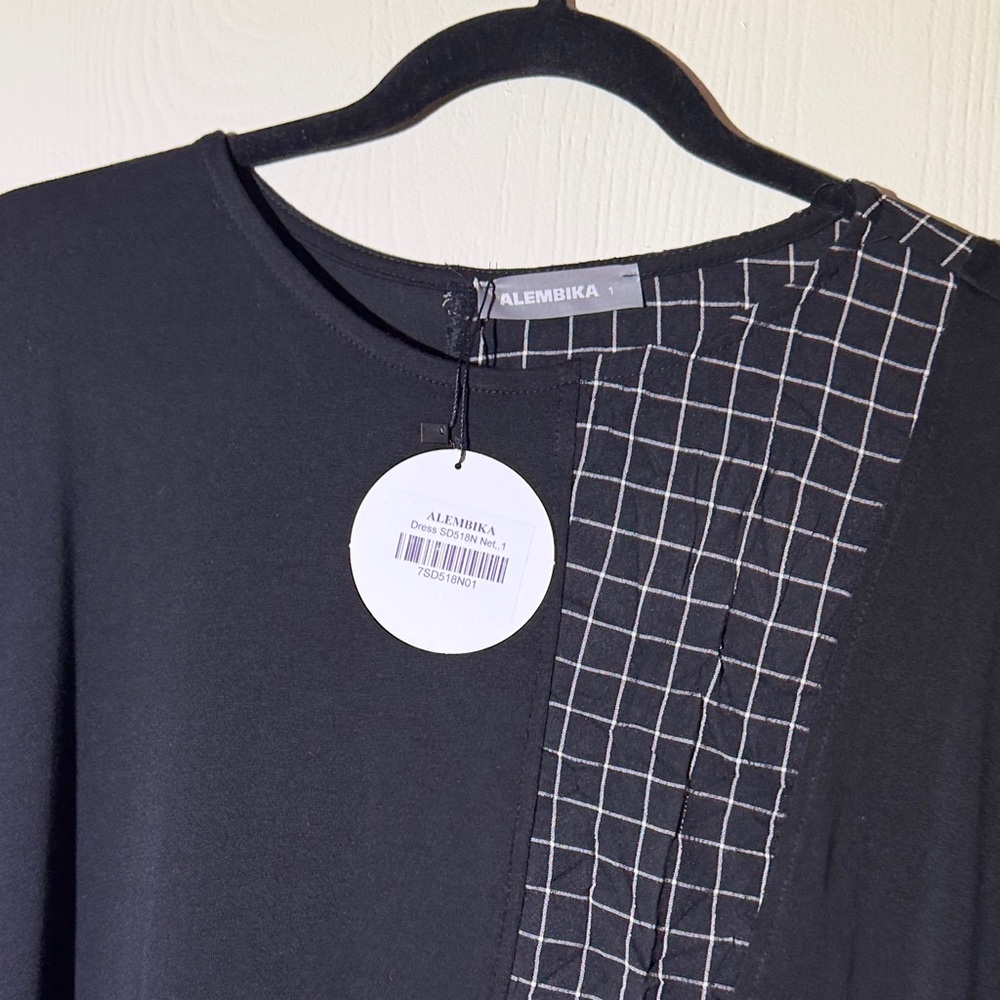 Elegant Black Grid Pattern Dress with pockets size 1 / XL 10-12 - Picture 2 of 6